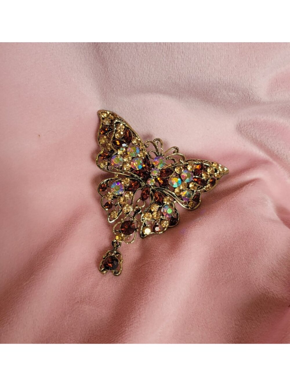 Gold Tone Large Rhinestone Brown Autumn colors Butterfly Bling Brooch BR1